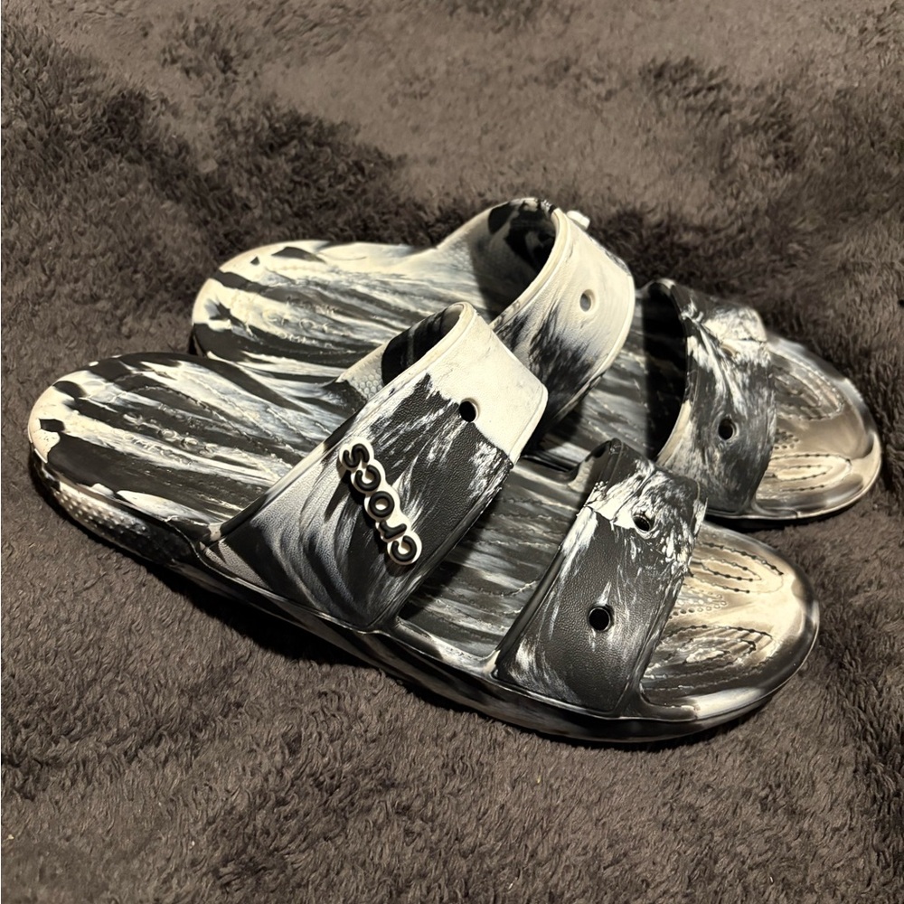 Crocs Black and White Slide Sandals